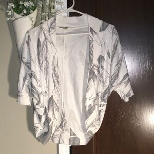 Forever 21 Ivory and Charcoal Feather Print Cardigan